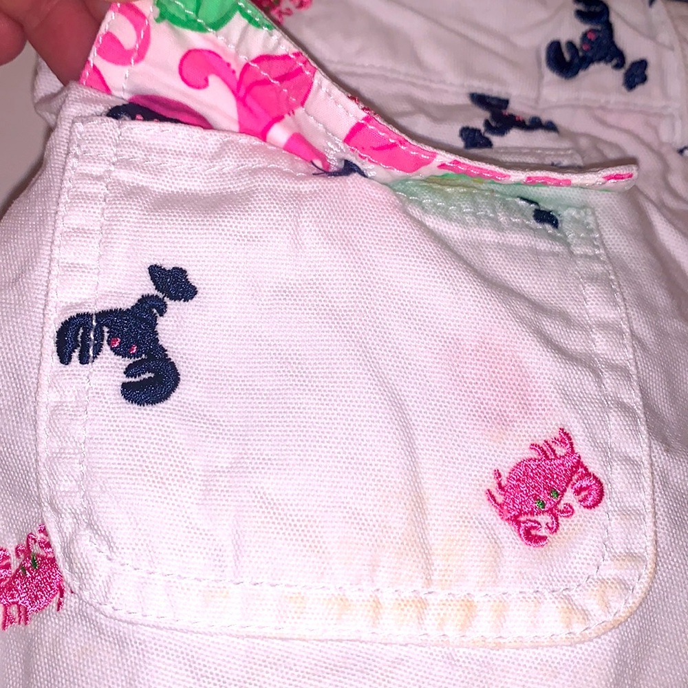 Lilly Pulitzer White Shorts Embroidered Navy Pink Crabs Lobsters Girls Size 10 - Picture 5 of 9